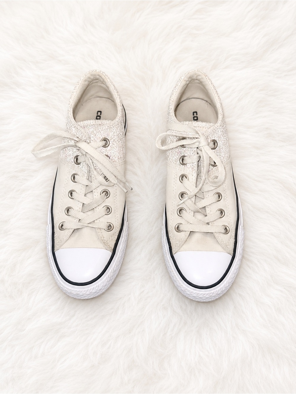 Converse All Star Pearl Iridescent Low Top Sneakers Women’s Size 8 White Canvas - Picture 3 of 8